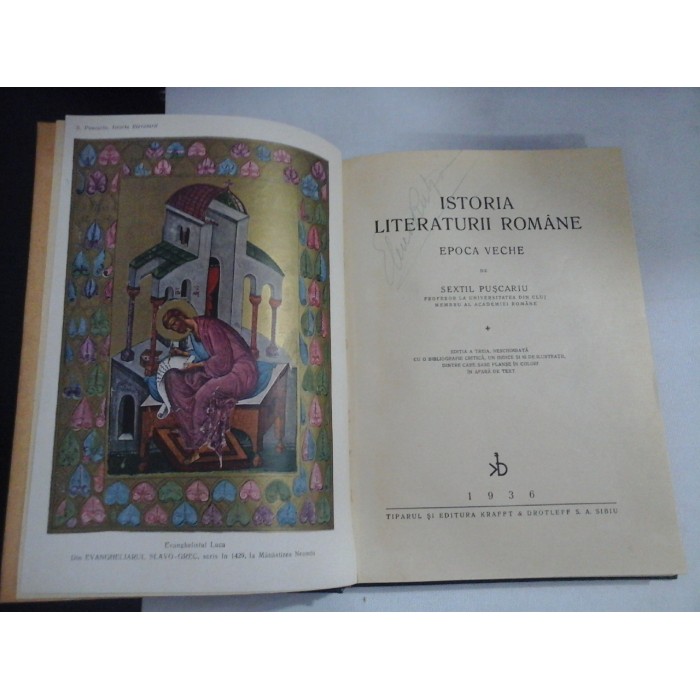    ISTORIA  LITERATURII ROMANE * EPOCA  VECHE  -  Sextil  PUSCARIU  -  Sibiu, 1936 